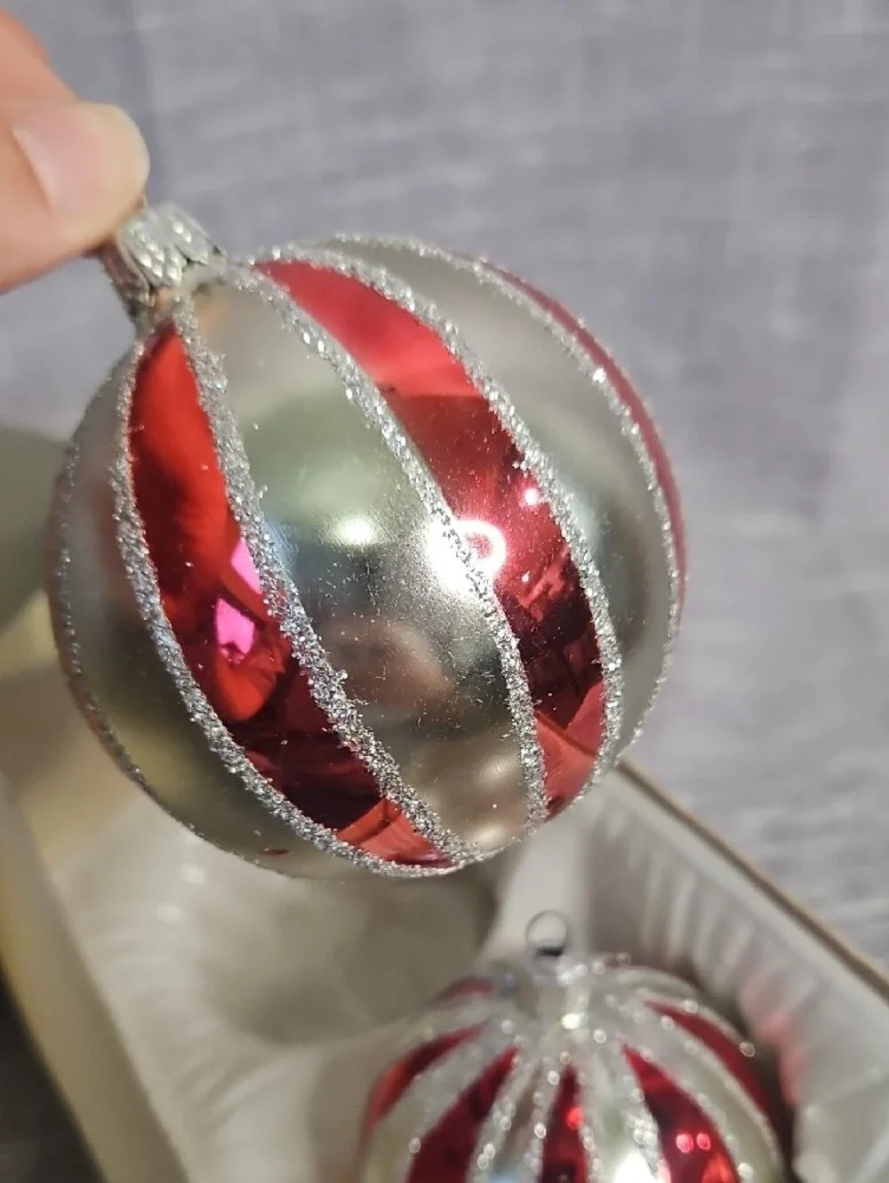 Red & Silver Striped Glass Ornament Set - 3 Pack